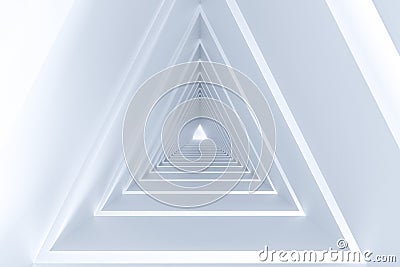 3d rendering, triangle tunnel with glowing lines background Cartoon Illustration