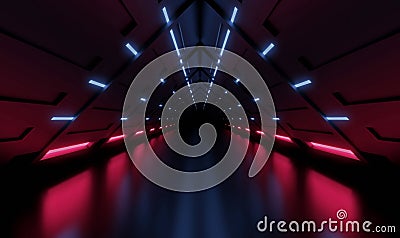 3D rendering tunnel Spaceship blue and pink interior ,corridor Stock Photo