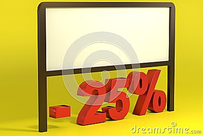 3d rendering of Fifteen Percent,yellow background and blank announcement.3d rendering of Twenty Five Percent yellow background and Stock Photo