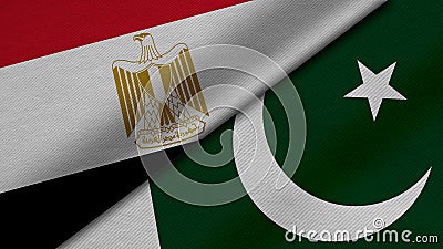 3D Rendering of two flags from Arab Republic of Egypt and Republic of pakistan together with fabric texture, bilateral relations Stock Photo