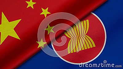 3D Rendering of two flags from China and Asean Stock Photo