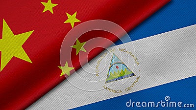 3D Rendering of two flags from China and Republic of Nicaragua Stock Photo