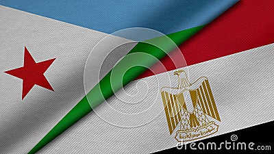 D Rendering of two flags from Republic of Djibouti and Arab Republic of Egypt Stock Photo