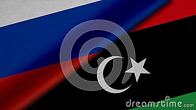 3D Rendering of two flags from Russian Federation and State of Libya Stock Photo