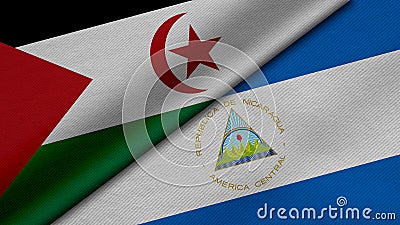 3D Rendering of two flags from Sahrawi Arab Democratic and Republic of Nicaragua Stock Photo