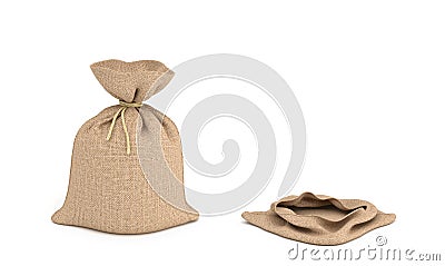 3d rendering of two isolated money bags, full and empty. Stock Photo