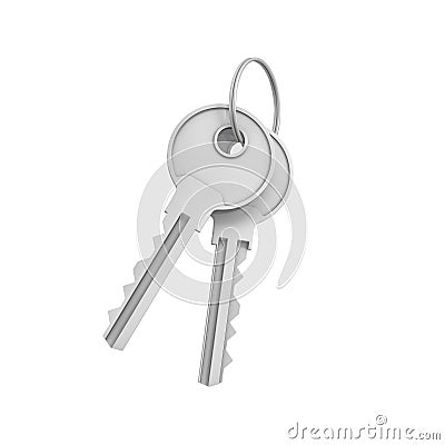 3d rendering of two isolated silver keys on a key ring Stock Photo