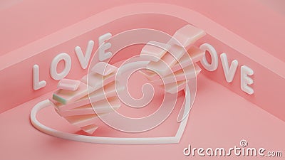 3d rendering of two pink hearts complementing each other and ready to connect into one heart. Hearts consist of segments with Stock Photo