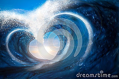 3D Rendering of Two Seismic Sea waves form to a heart Shape Stock Photo