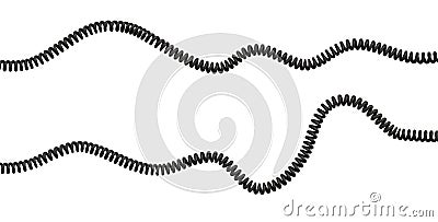 3d rendering of two strings of spiral rubber phone cables lying curled at a white background. Stock Photo