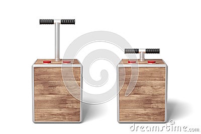 3d rendering of two wooden detonator boxes on white background. Stock Photo