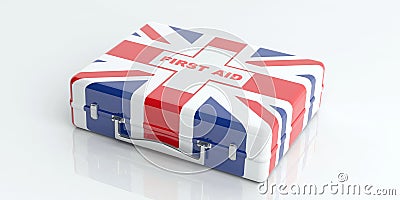 3d rendering UK flag first aid kit on white background Stock Photo