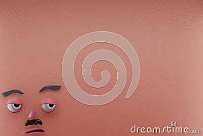 3D Rendering Of Unique and Lazy Emotion, Glanced Right and Pink Paper Wall Stock Photo
