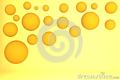 3d rendering various golden spheres on a yellow background Cartoon Illustration