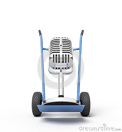 3d rendering of a vintage microphone on a hand truck Editorial Stock Photo