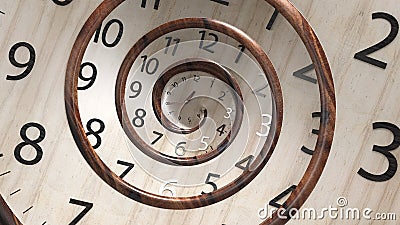 3D Rendering Vintage wood round clock face spinning. Stock Photo