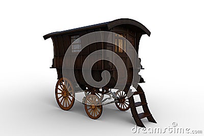 3D rendering of a vintage wooden Romany gypsy caravan isolated on white Cartoon Illustration