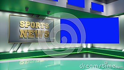 3D rendering Virtual TV Sport Studio News, Backdrop For TV Shows. TV On Wall. Advertising area, workspace mock up. Stock Photo