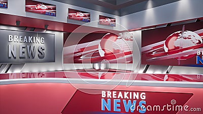 3D rendering Virtual TV Studio News, Backdrop For TV Shows. TV On Wall. Stock Photo