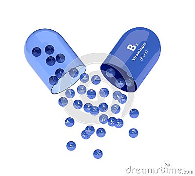 3d rendering of vitamin B7 pill with granules Stock Photo