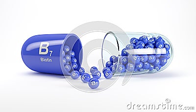 3d rendering of a vitamin capsule with vitamin B7 - biotin Stock Photo