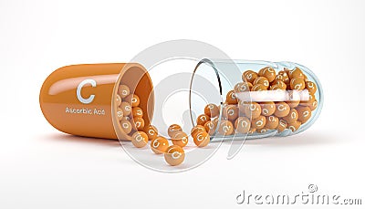 3d rendering of a vitamin capsule with vitamin C - ascorbic acid Stock Photo