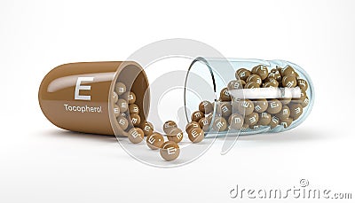 3d rendering of a vitamin capsule with vitamin E - tocopherol Stock Photo