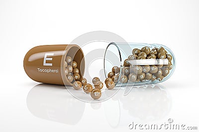 3d rendering of a vitamin capsule with vitamin E - tocopherol Stock Photo