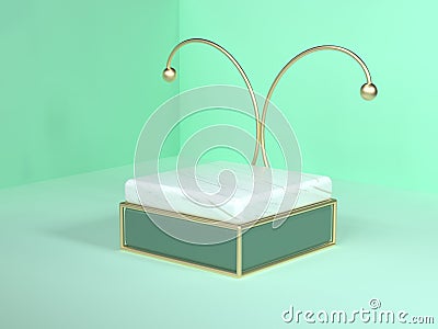 Abstract podium 3d rendering wall floor corner green scene abstract gold white marble blank podium square Stock Photo