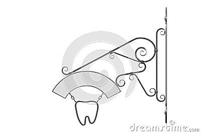 3D rendering of a wall sign for dentistry on a white background. Forged steel sign with a tooth on the chain. front view Stock Photo