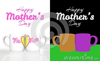 3D rendering white ceramic mug with print word me, mom and a yellow heart on white background Stock Photo