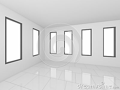 3D Rendering White Empty Room, interior Cartoon Illustration