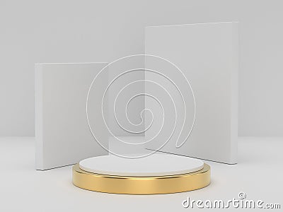 3D rendering of white gold pedestal podium on clearly background, abstract minimal podium blank space for beauty cosmetic product Stock Photo