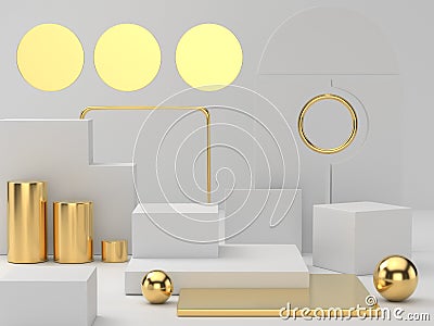 3D rendering of white gold pedestal podium on clearly background, abstract minimal podium blank space for beauty cosmetic product Stock Photo