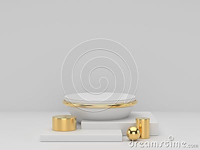 3D rendering of white gold pedestal podium on clearly background, abstract minimal podium blank space for beauty cosmetic product Stock Photo