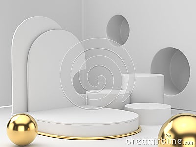 3D rendering of white gold pedestal podium on clearly background, abstract minimal podium blank space for beauty cosmetic product Stock Photo