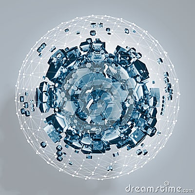 3D rendering of white hexagonal prism. Sci-fi background. Abstract sphere in empty space. Stock Photo