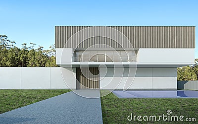 3D render of white modern house with swimming pool on nature background, Exterior with large window design Stock Photo