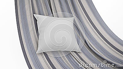 3D rendering of a white pillow on a striped fabric isolated on a white background Stock Photo