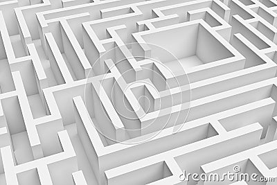 3D rendering of the white square maze consruction approximated Stock Photo