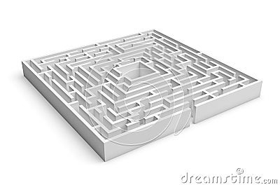 3d rendering of white square maze consruction with an entrance on white background Stock Photo