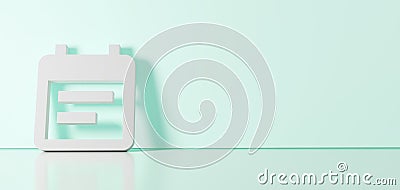 3D rendering of white symbol of calendar icon leaning on color wall with floor reflection with empty space on right side Stock Photo