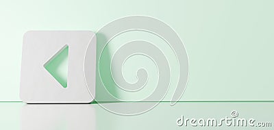 3D rendering of white symbol of caret square left icon leaning on color wall with floor reflection with empty space on right side Stock Photo