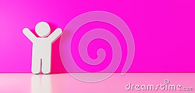 3D rendering of white symbol of child icon leaning on color wall with floor reflection with empty space on right side Stock Photo