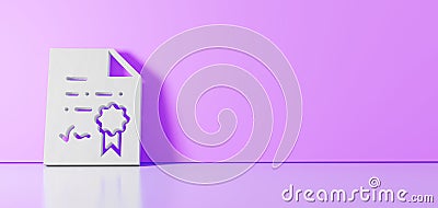 3D rendering of white symbol of diploma icon leaning on color wall with floor reflection with empty space on right side Stock Photo