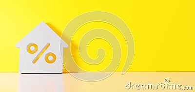 3D rendering of white symbol of mortgage icon leaning on color wall with floor reflection with empty space on right side Stock Photo