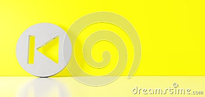 3D rendering of white symbol of previous icon leaning on color wall with floor reflection with empty space on right side Stock Photo