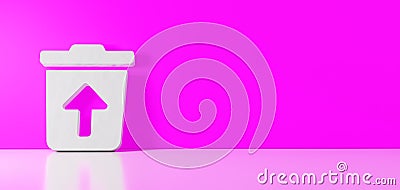 3D rendering of white symbol of trash restore icon leaning on color wall with floor reflection with empty space on right side Stock Photo