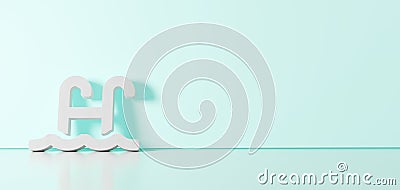 3D rendering of white symbol of swimming pool icon leaning on color wall with floor reflection with empty space on right side Stock Photo