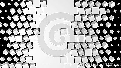 3D rendering of a white wall fragmentation into cubes isolated on a black background. Geometric pattern of crushing and Stock Photo